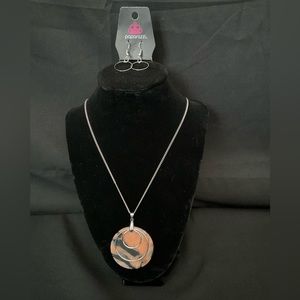 Orange and black stone on silver necklace